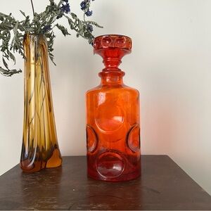 1960’s Empoli Orange Dimple Dot Decanter w Stopper Made in Italy